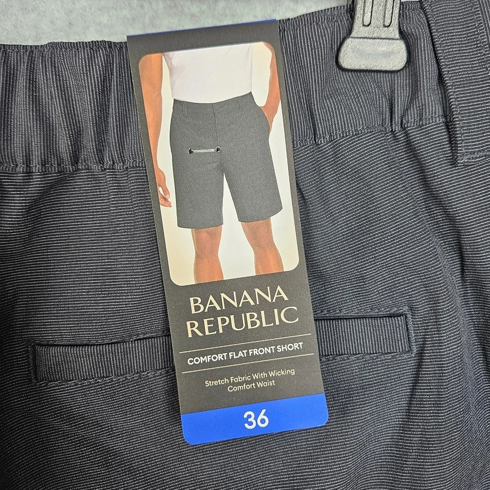 Banana Republic Mens Comfort Flat Front Shorts Stretch Wicking Waist 36 Charcoal - Picture 4 of 5